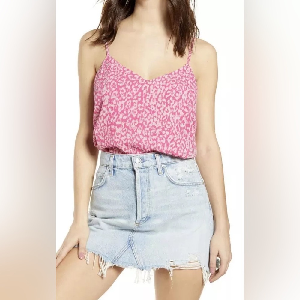 NEW! Leith Nordstrom Pink Leopard V Neck Lined Camisole